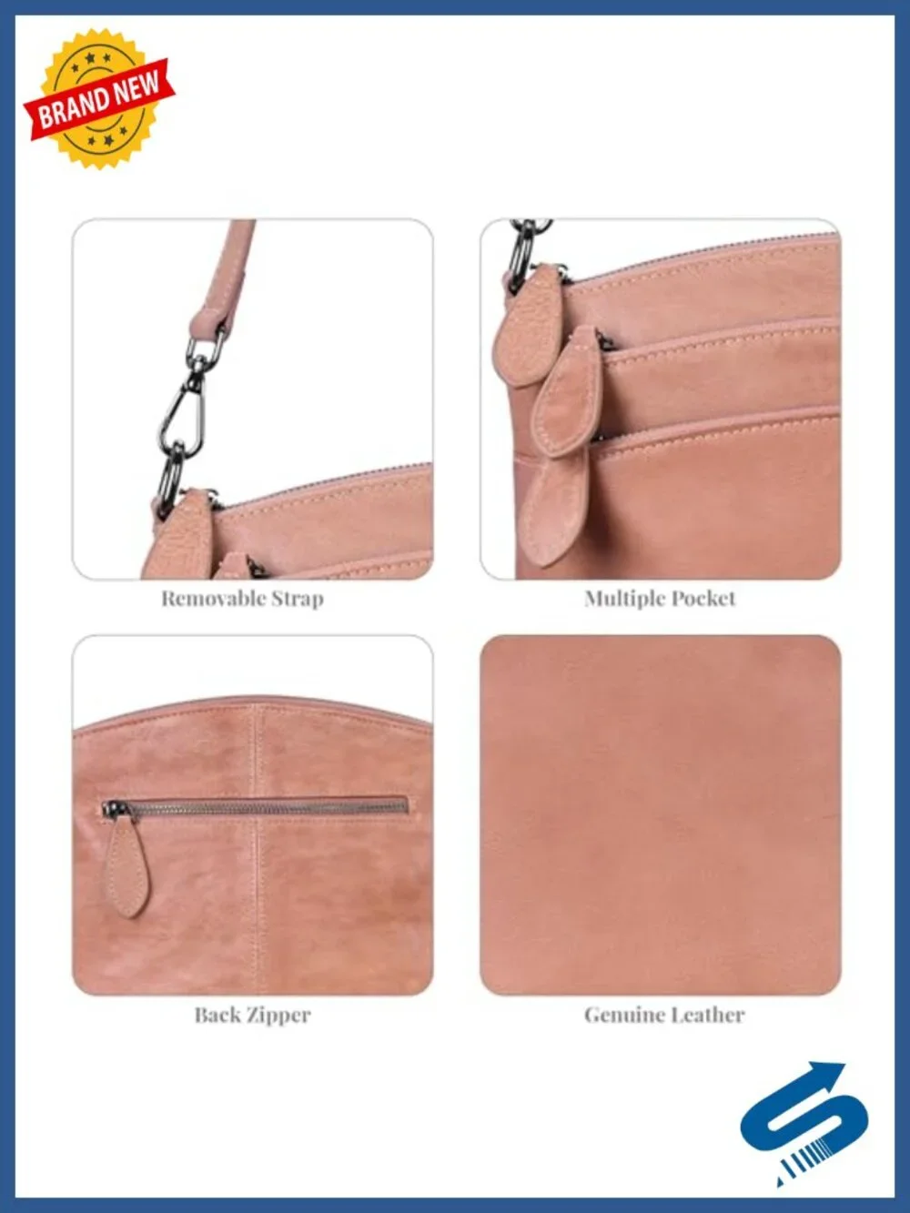 Genuine Leather Crossbody Bag with Multi-Pockets Vintage Satchel